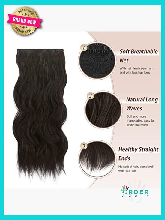 Clip In Hair Extensions 4 PCS Long Wavy Thick Full Head Synthetic Hairpieces